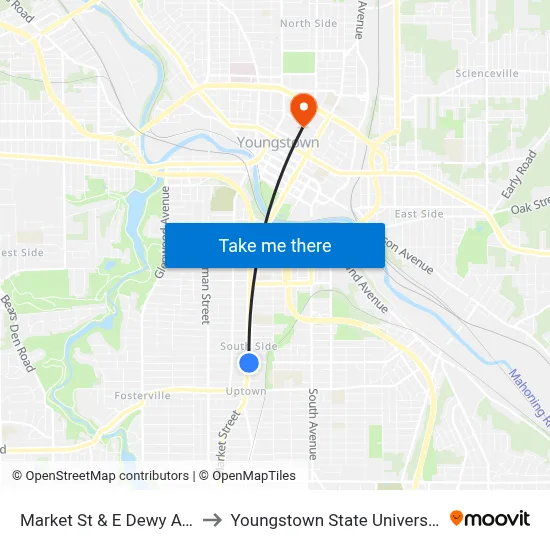 Market St & E Dewy Ave to Youngstown State University map