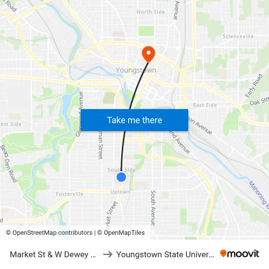 Market St & W Dewey Ave to Youngstown State University map
