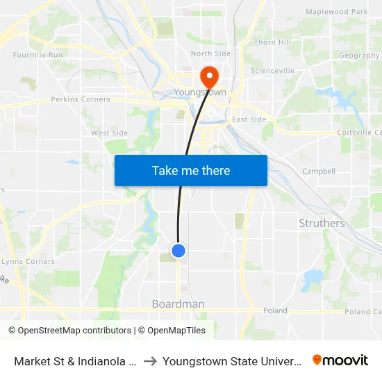 Market St & Indianola Rd to Youngstown State University map