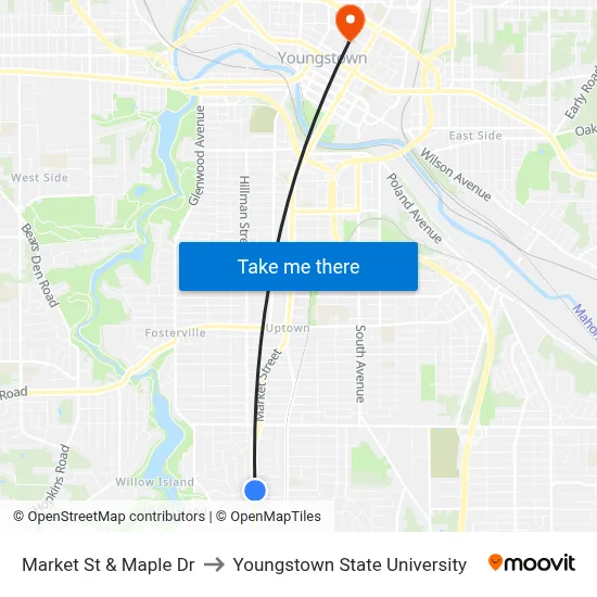 Market St & Maple Dr to Youngstown State University map