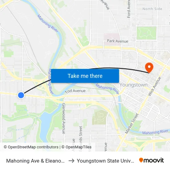 Mahoning Ave & Eleanor Ave to Youngstown State University map