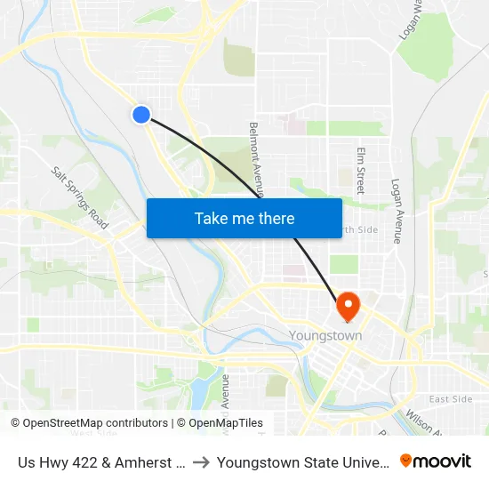 Us Hwy 422 & Amherst Ave to Youngstown State University map