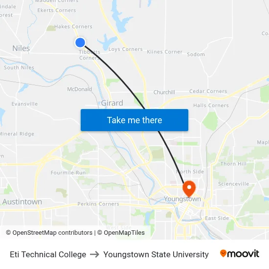 Eti Technical College to Youngstown State University map