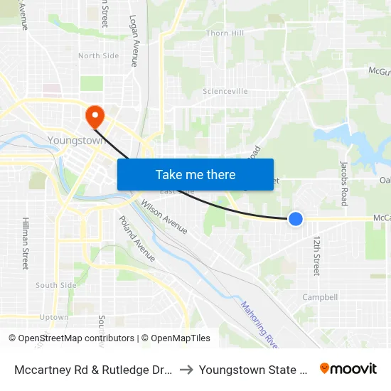 Mccartney Rd & Rutledge Dr (Flag Stop) to Youngstown State University map