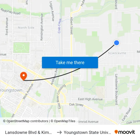 Lansdowne Blvd & Kimmel St to Youngstown State University map