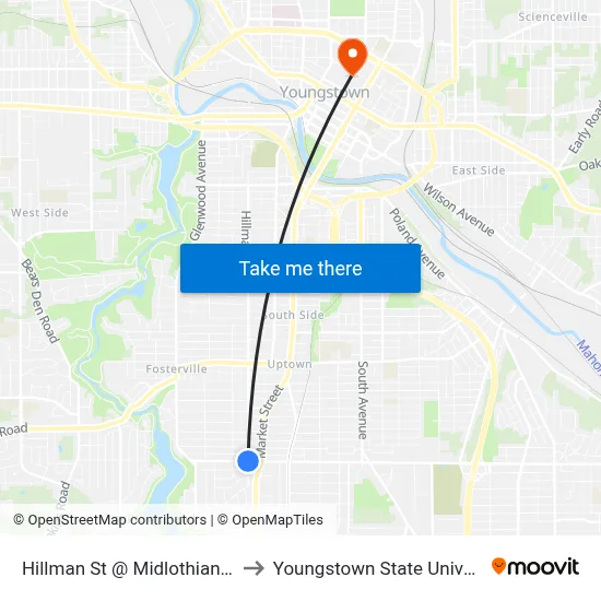 Hillman St @ Midlothian Blvd to Youngstown State University map