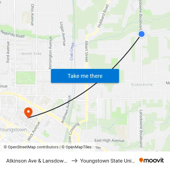 Atkinson Ave & Lansdowne Blvd to Youngstown State University map