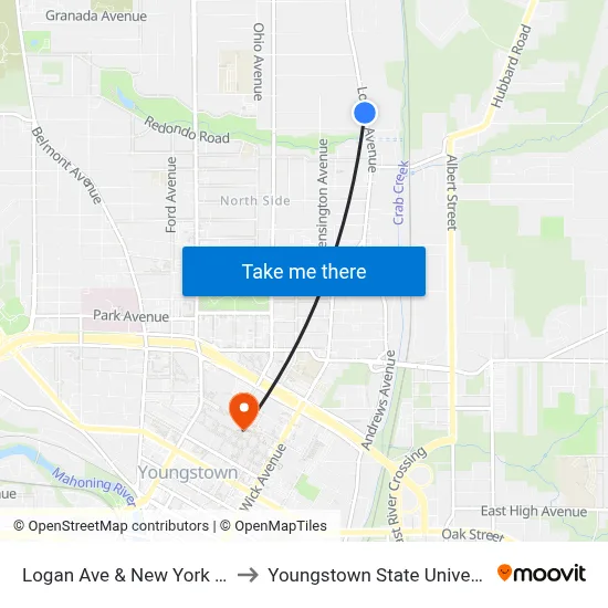 Logan Ave & New York Ave to Youngstown State University map