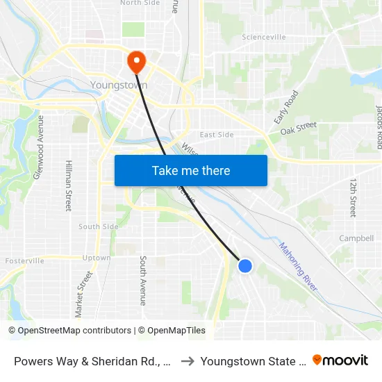 Powers Way & Sheridan Rd., Youngstown, O to Youngstown State University map