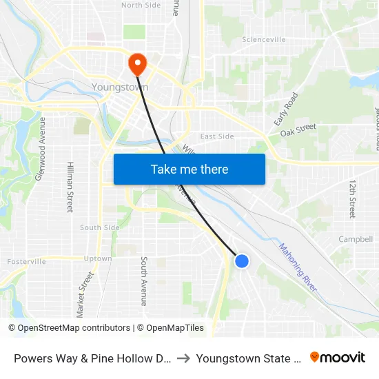 Powers Way & Pine Hollow Dr. (Flag Stop) to Youngstown State University map