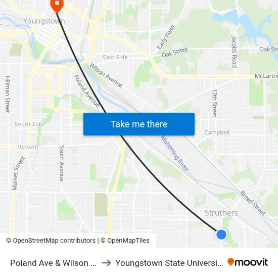 Poland Ave & Wilson St to Youngstown State University map