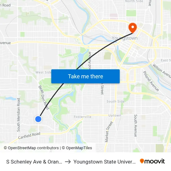 S Schenley Ave & Oran Dr to Youngstown State University map