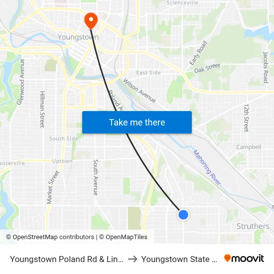 Youngstown Poland Rd & Lincoln St (Flag to Youngstown State University map