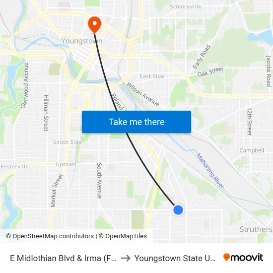 E Midlothian Blvd & Irma (Flag Stop) to Youngstown State University map