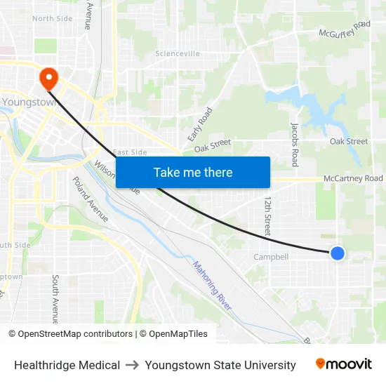 Healthridge Medical to Youngstown State University map