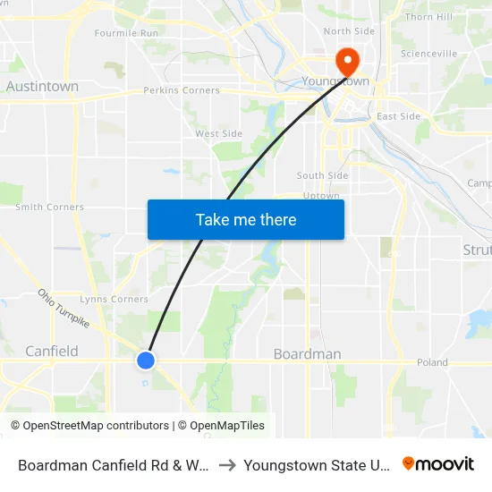 Boardman Canfield Rd & Westford Pl to Youngstown State University map