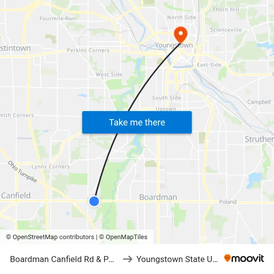 Boardman Canfield Rd & Pheasant Dr to Youngstown State University map