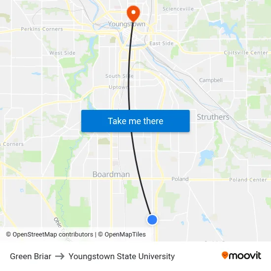 Green Briar to Youngstown State University map