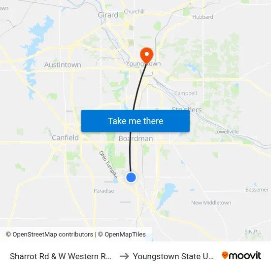 Sharrot Rd & W Western Reserve Rd to Youngstown State University map