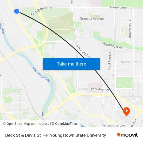 Beck St & Davis St to Youngstown State University map