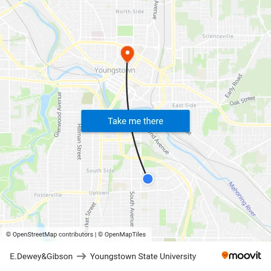 E.Dewey&Gibson to Youngstown State University map