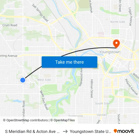 S Meridian Rd & Acton Ave (Flag Stop) to Youngstown State University map