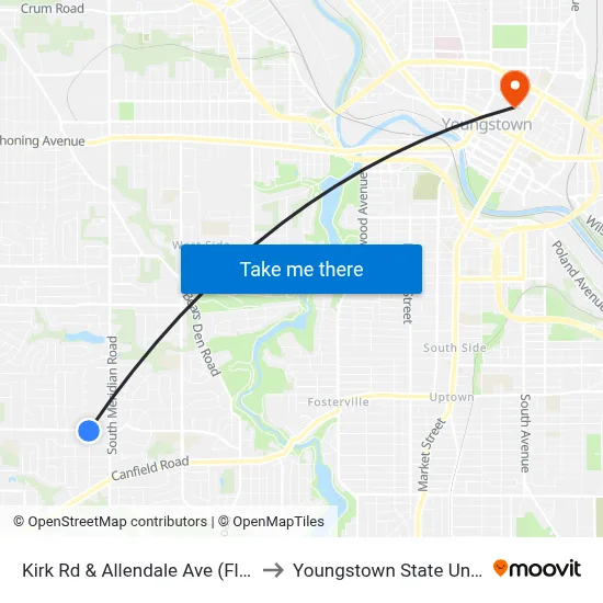 Kirk Rd & Allendale Ave (Flag Stop) to Youngstown State University map