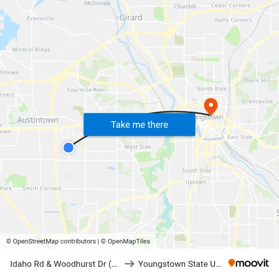 Idaho Rd & Woodhurst Dr (Flag Stop) to Youngstown State University map