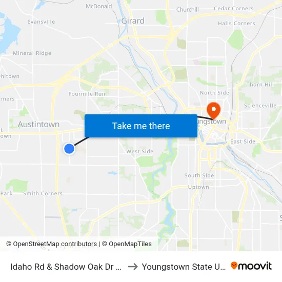 Idaho Rd & Shadow Oak Dr (Flag Stop) to Youngstown State University map