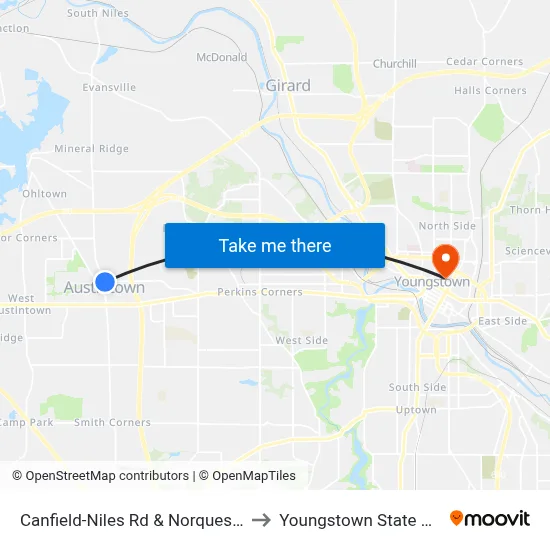 Canfield-Niles Rd & Norquest Blvd (Flag to Youngstown State University map