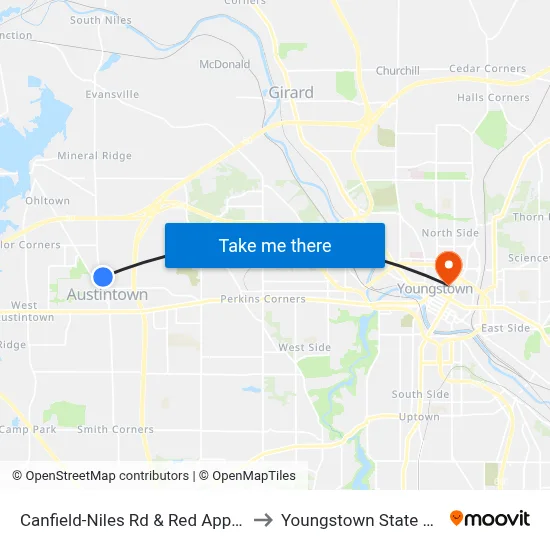 Canfield-Niles Rd & Red Apple Dr (Flag S to Youngstown State University map