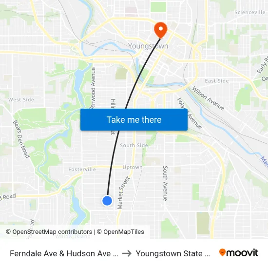 Ferndale Ave & Hudson Ave (Flag Stop) to Youngstown State University map