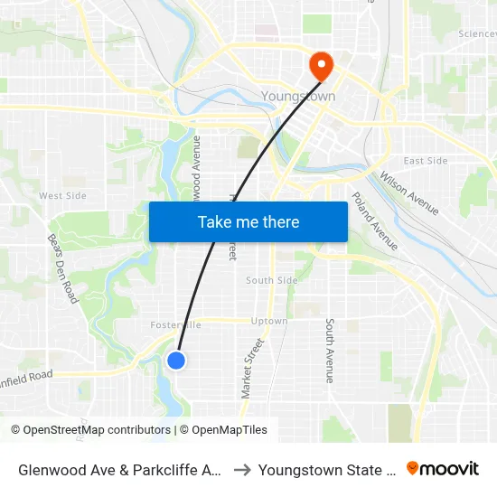Glenwood Ave & Parkcliffe Ave (Flag Stop) to Youngstown State University map