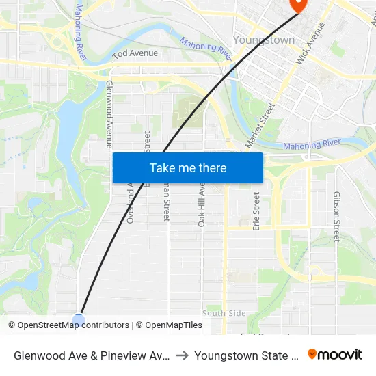 Glenwood Ave & Pineview Ave (Flag Stop) to Youngstown State University map