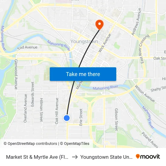 Market St & Myrtle Ave (Flag Stop) to Youngstown State University map