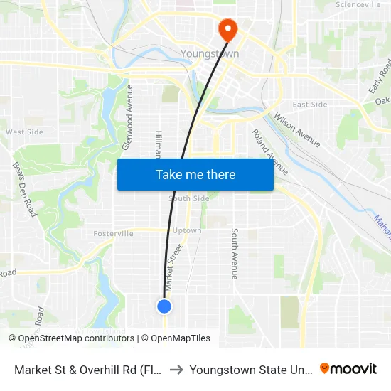 Market St & Overhill Rd (Flag Stop) to Youngstown State University map