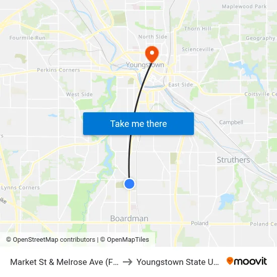 Market St & Melrose Ave (Flag Stop) to Youngstown State University map