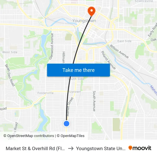 Market St & Overhill Rd (Flag Stop) to Youngstown State University map