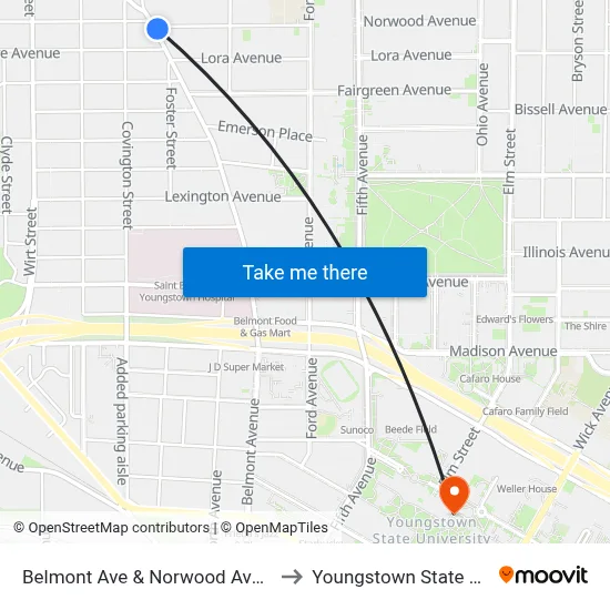 Belmont Ave & Norwood Ave (Flag Stop) to Youngstown State University map