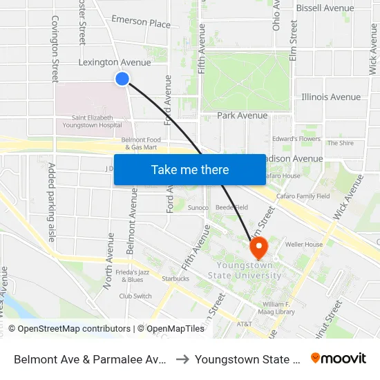 Belmont Ave & Parmalee Ave (Flag Stop) to Youngstown State University map
