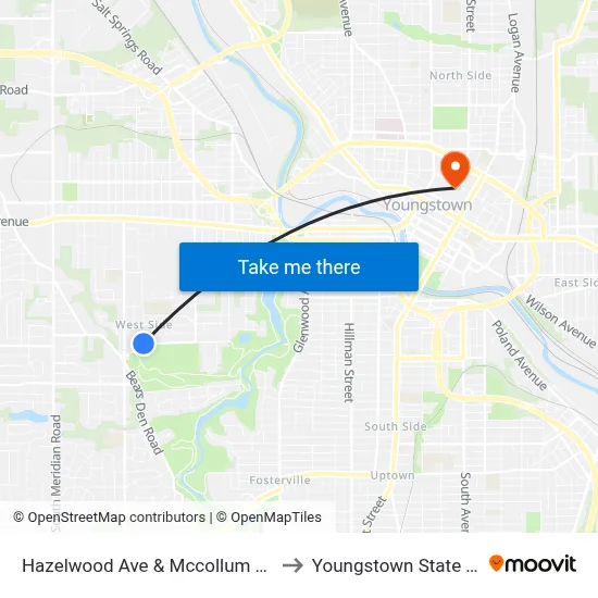 Hazelwood Ave & Mccollum Rd (Flag Stop) to Youngstown State University map