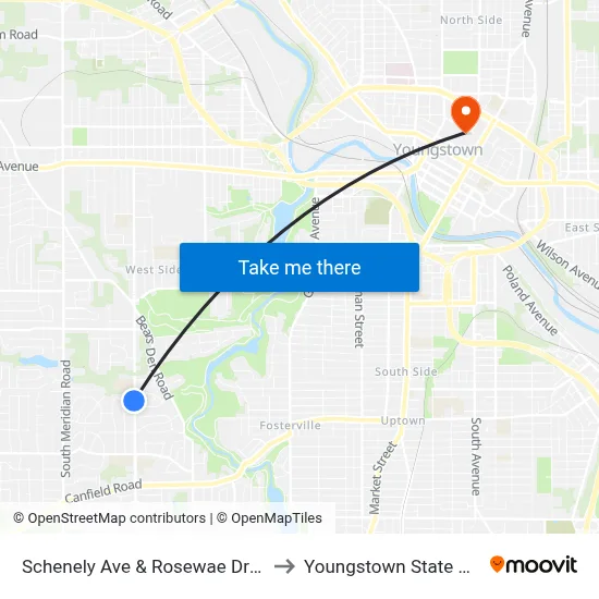 Schenely Ave & Rosewae Dr (Flag Stop) to Youngstown State University map