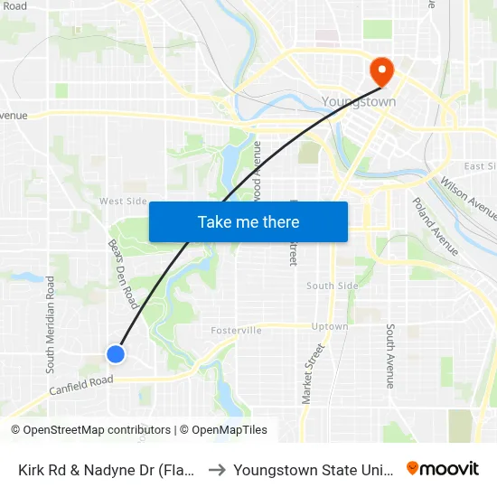 Kirk Rd & Nadyne Dr (Flag Stop) to Youngstown State University map