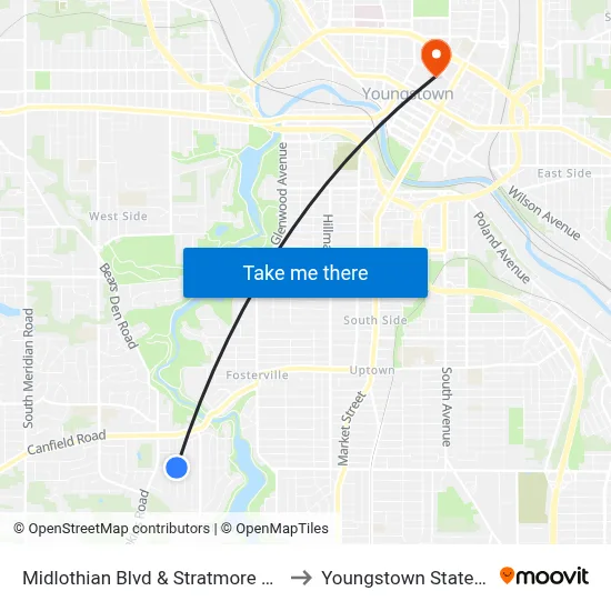Midlothian Blvd & Stratmore Ave (Flag Stop) to Youngstown State University map