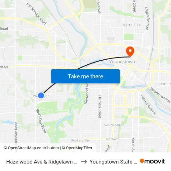 Hazelwood Ave & Ridgelawn Ave (Flag Stop to Youngstown State University map