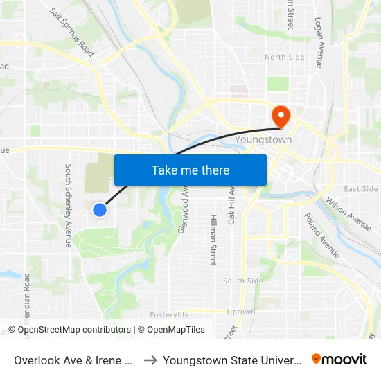 Overlook Ave & Irene Ave to Youngstown State University map