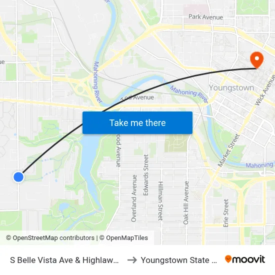 S Belle Vista Ave & Highlawn Ave (Flag S to Youngstown State University map