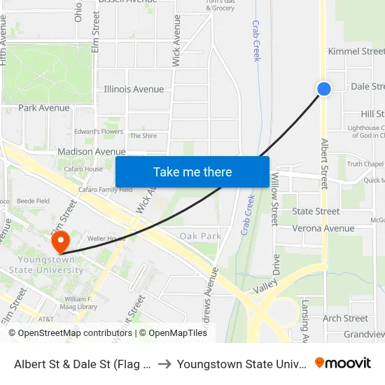 Albert St & Dale St (Flag Stop) to Youngstown State University map
