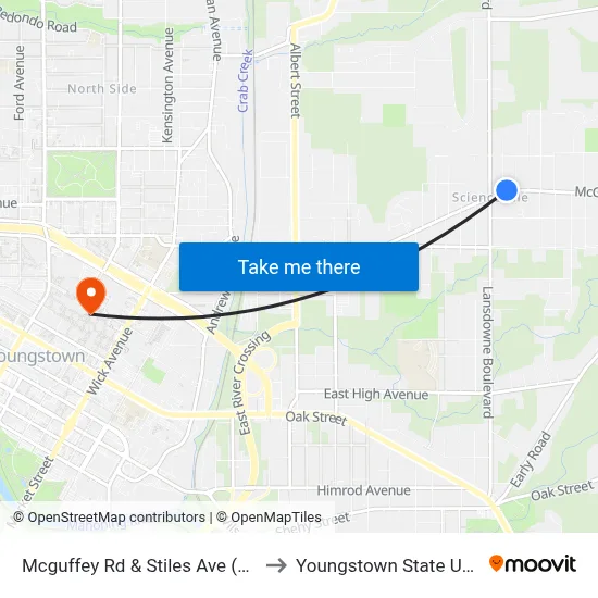 Mcguffey Rd & Stiles Ave (Flag Stop) to Youngstown State University map