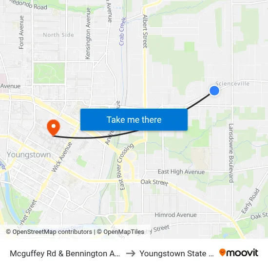 Mcguffey Rd & Bennington Ave (Flag Stop) to Youngstown State University map